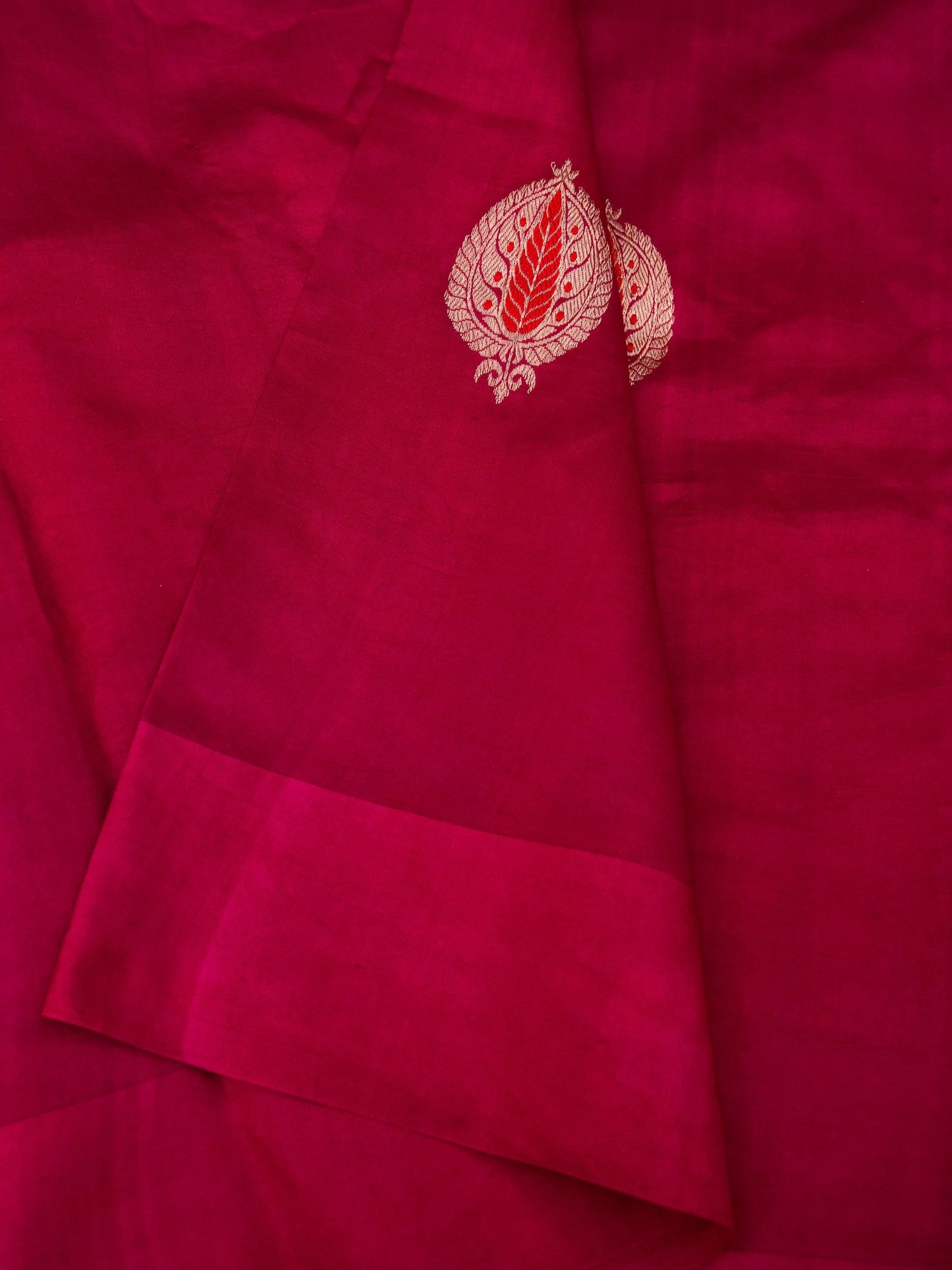 Pure Maroon Banarasi Mango Katan Silk Saree with Kadhwa Buti