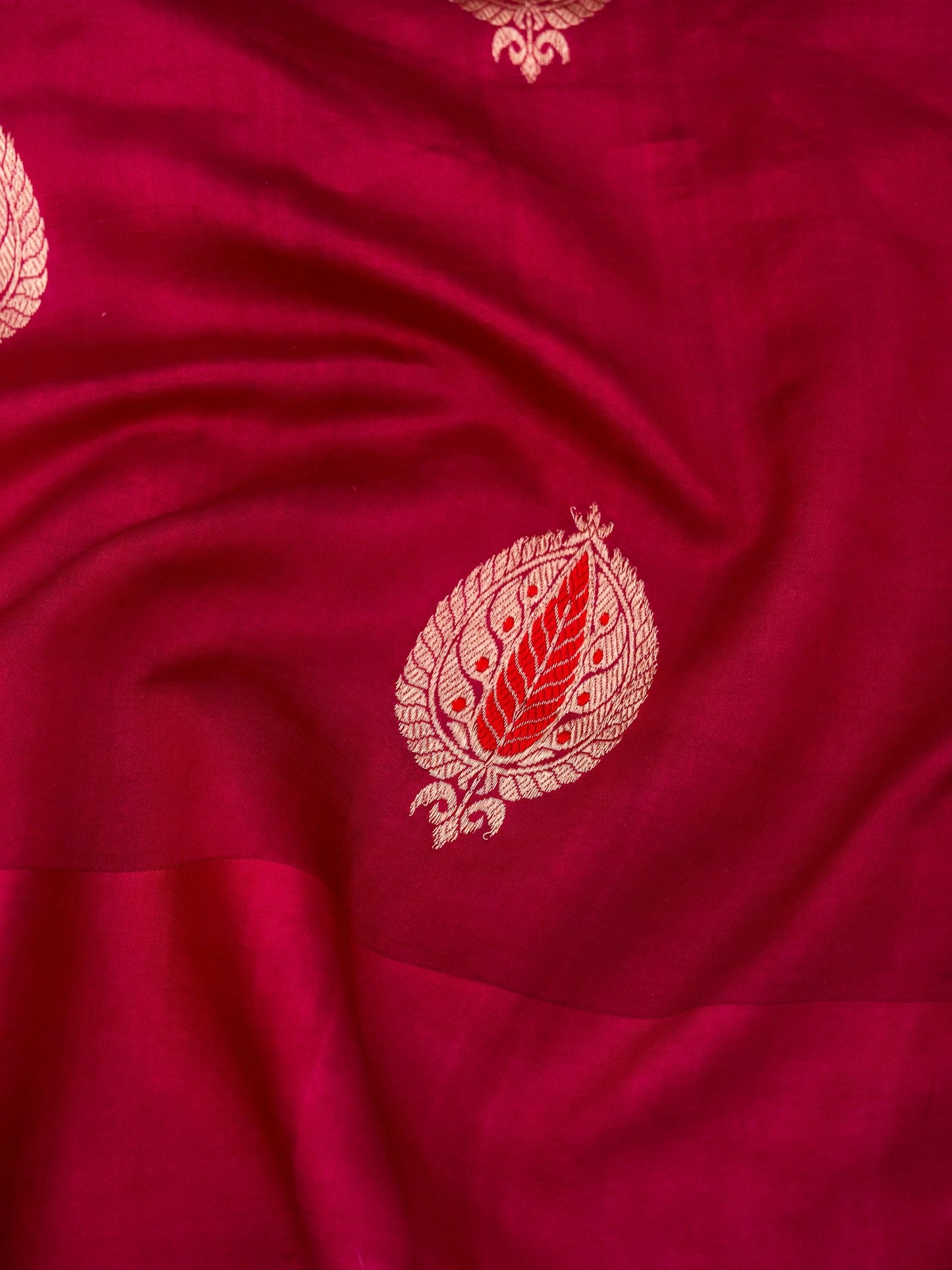 Pure Maroon Banarasi Mango Katan Silk Saree with Kadhwa Buti