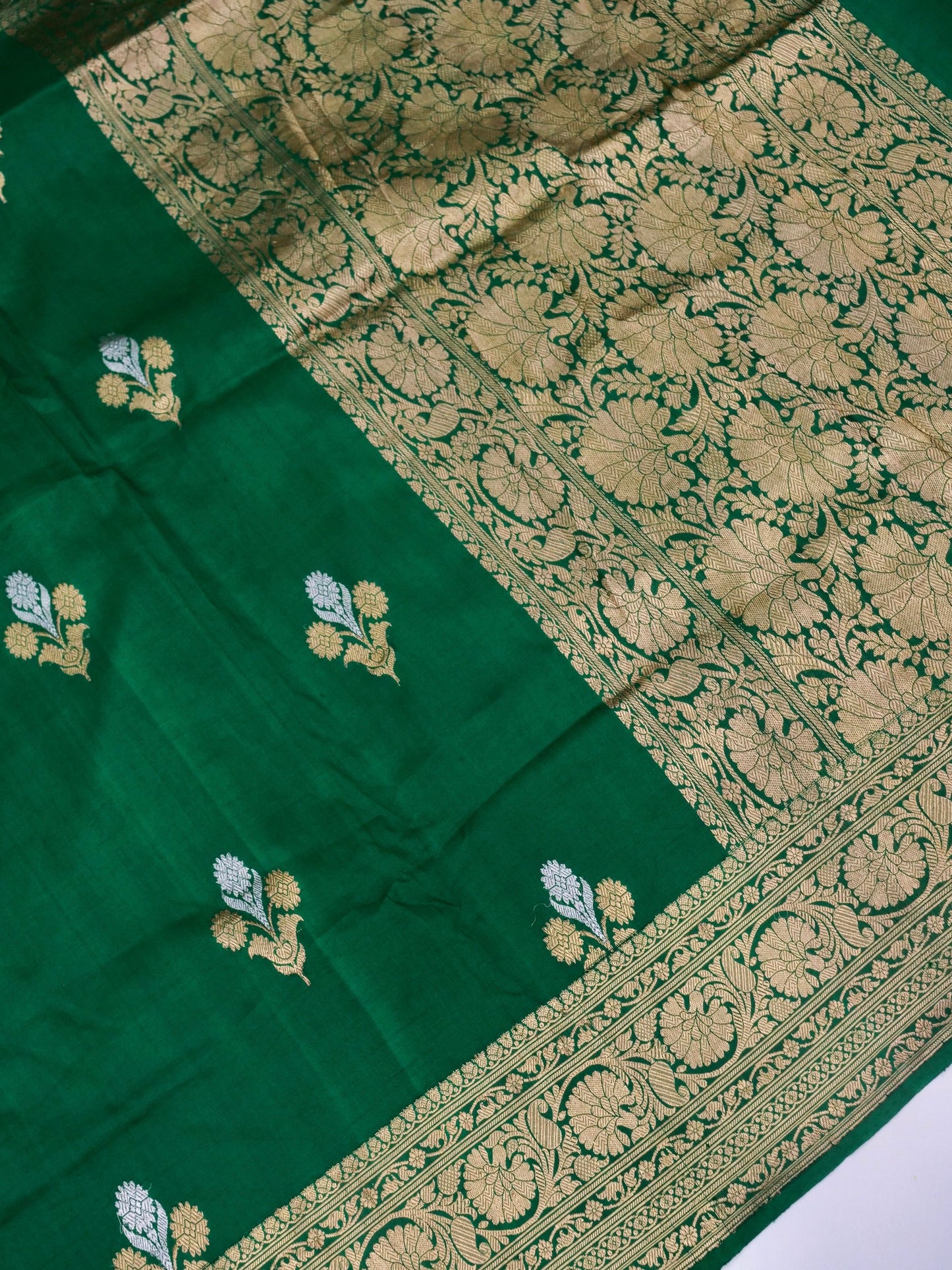 Pure Green Banarasi Mango Katan Silk Saree with Full Kadhwa Buti