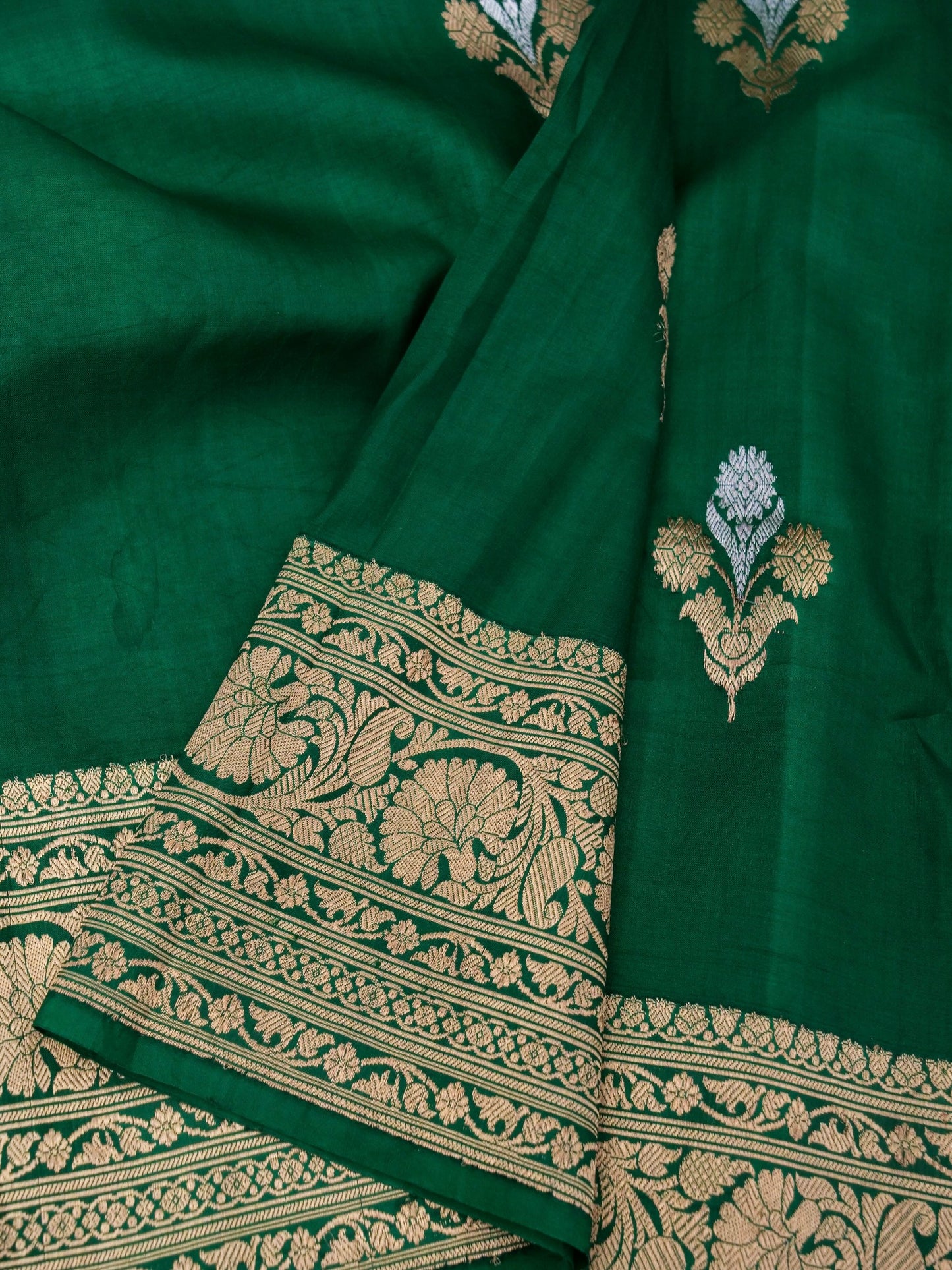 Pure Green Banarasi Mango Katan Silk Saree with Full Kadhwa Buti