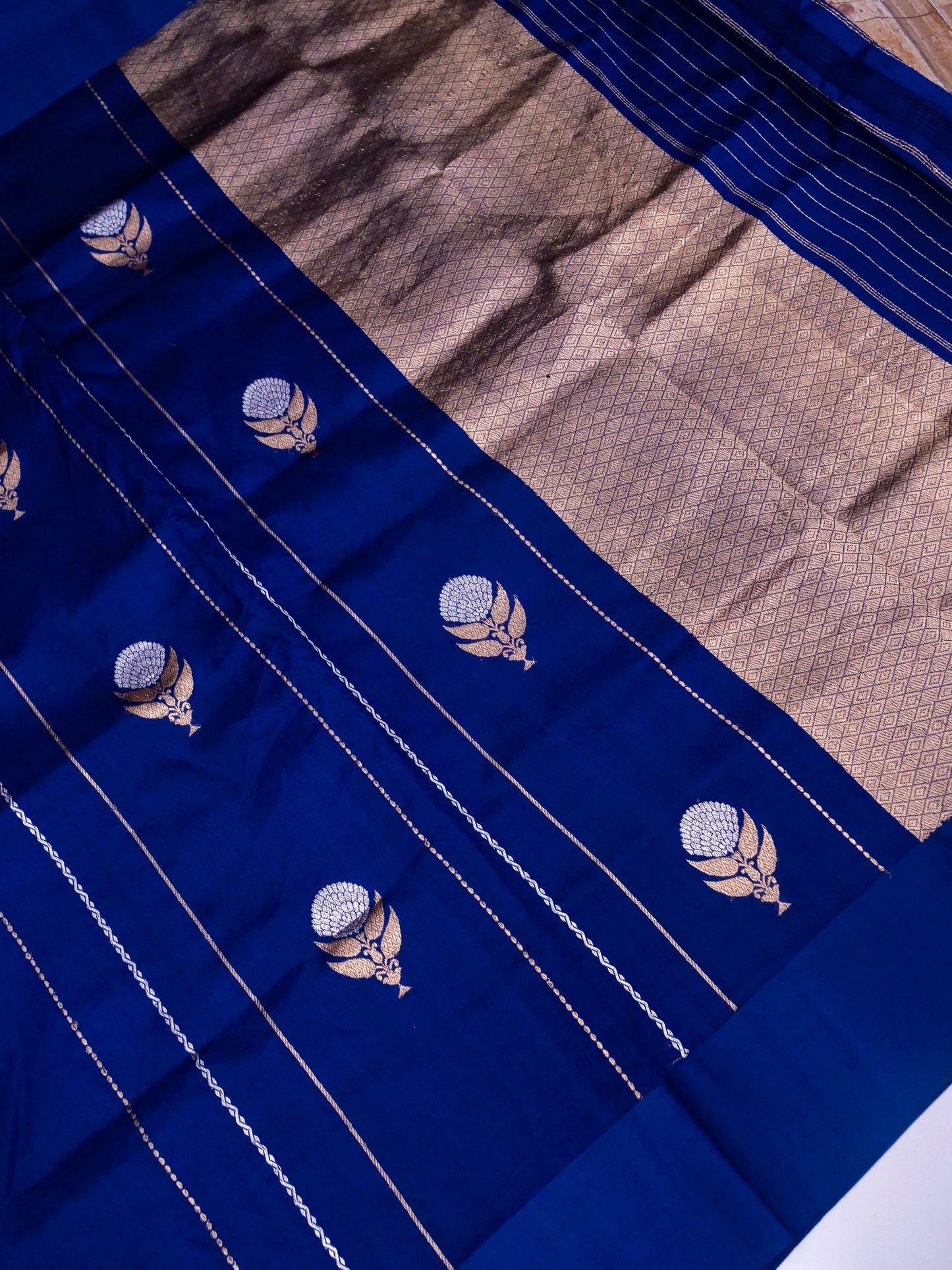 Pure Blue Banarasi Mango Katan Silk Saree with Kadhwa Buti