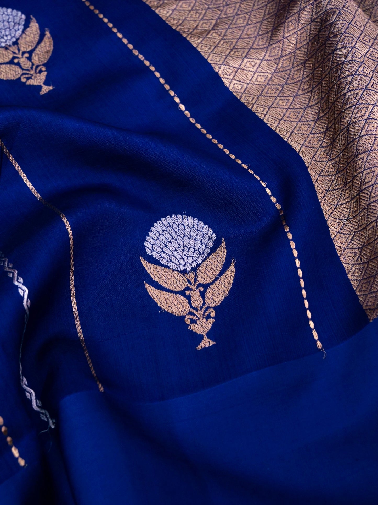 Pure Blue Banarasi Mango Katan Silk Saree with Kadhwa Buti