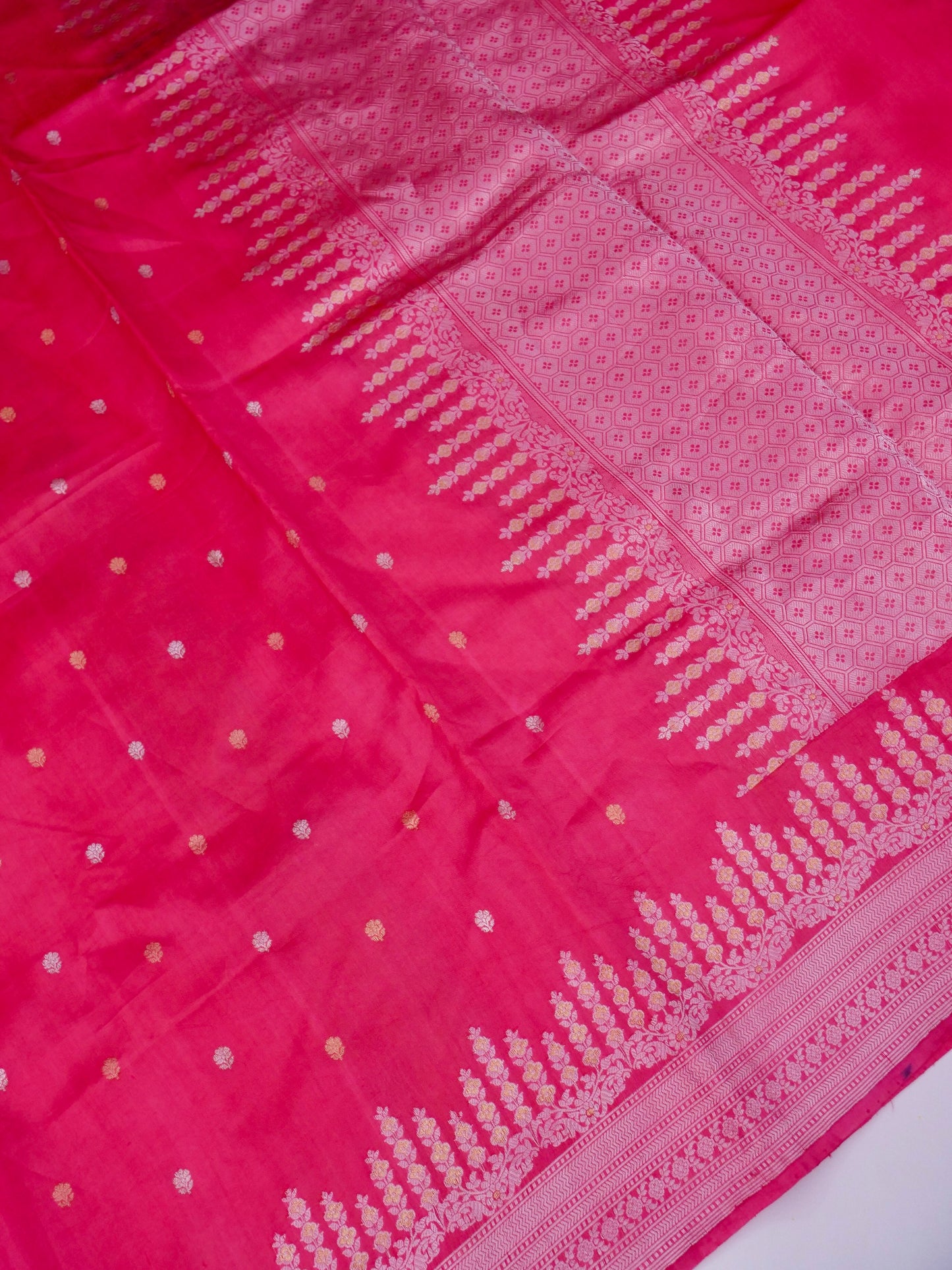 Pure Pink Banarasi Mango Katan Silk Saree With Kadhwa Buti Work