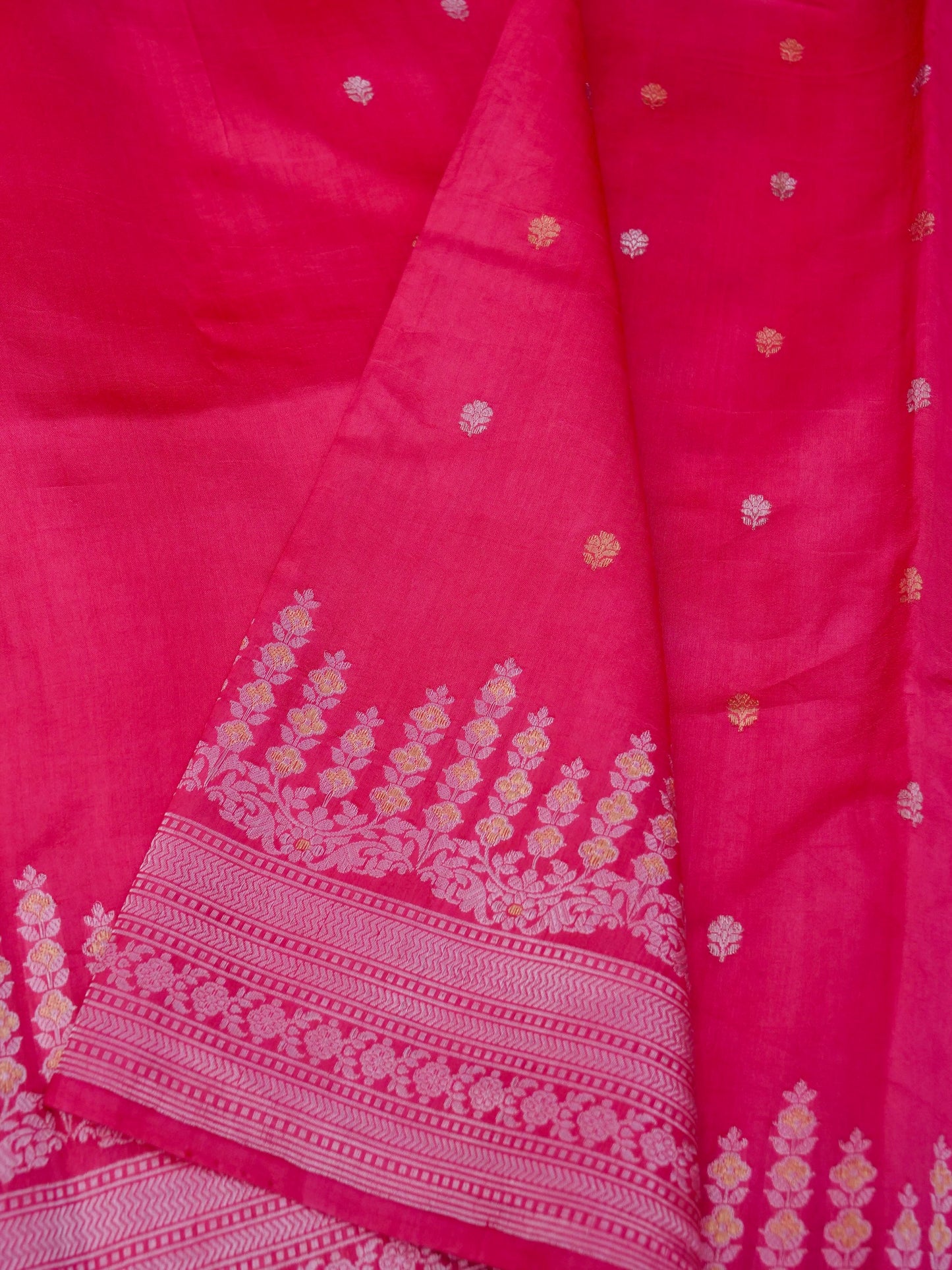 Pure Pink Banarasi Mango Katan Silk Saree With Kadhwa Buti Work