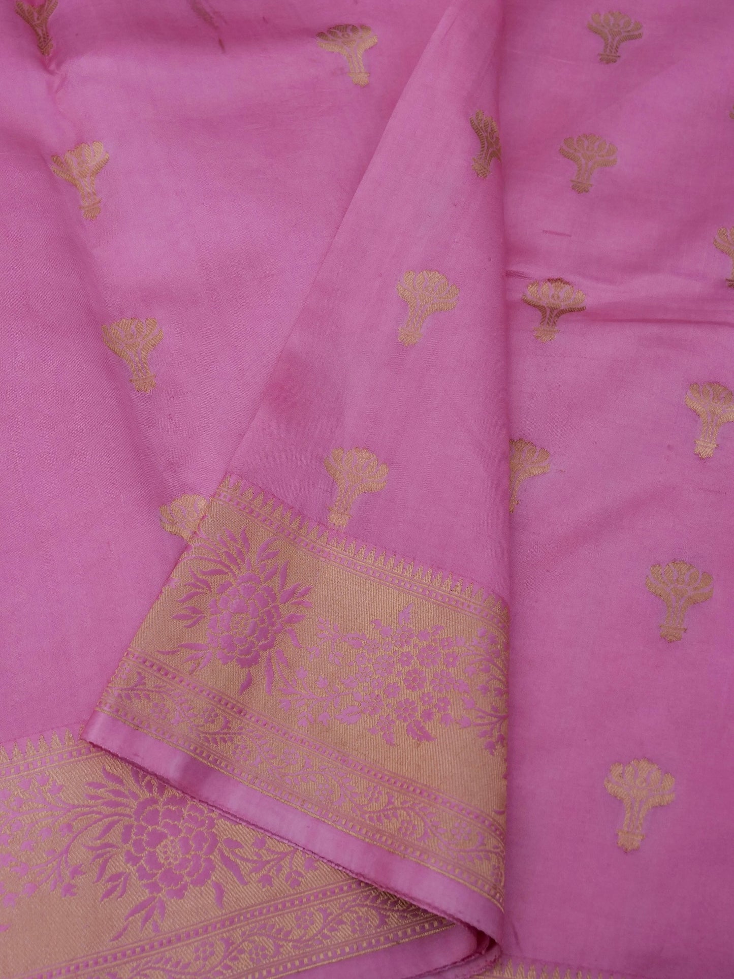 Pure Pink Banarasi R Mango Katan Silk Saree with Kadhwa Buti Work