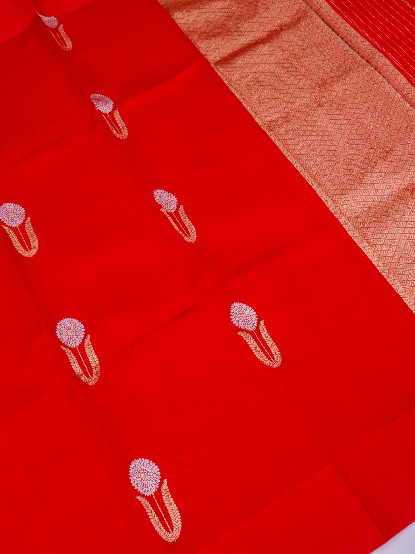 Pure Red Banarasi R Mango Katan Silk Saree