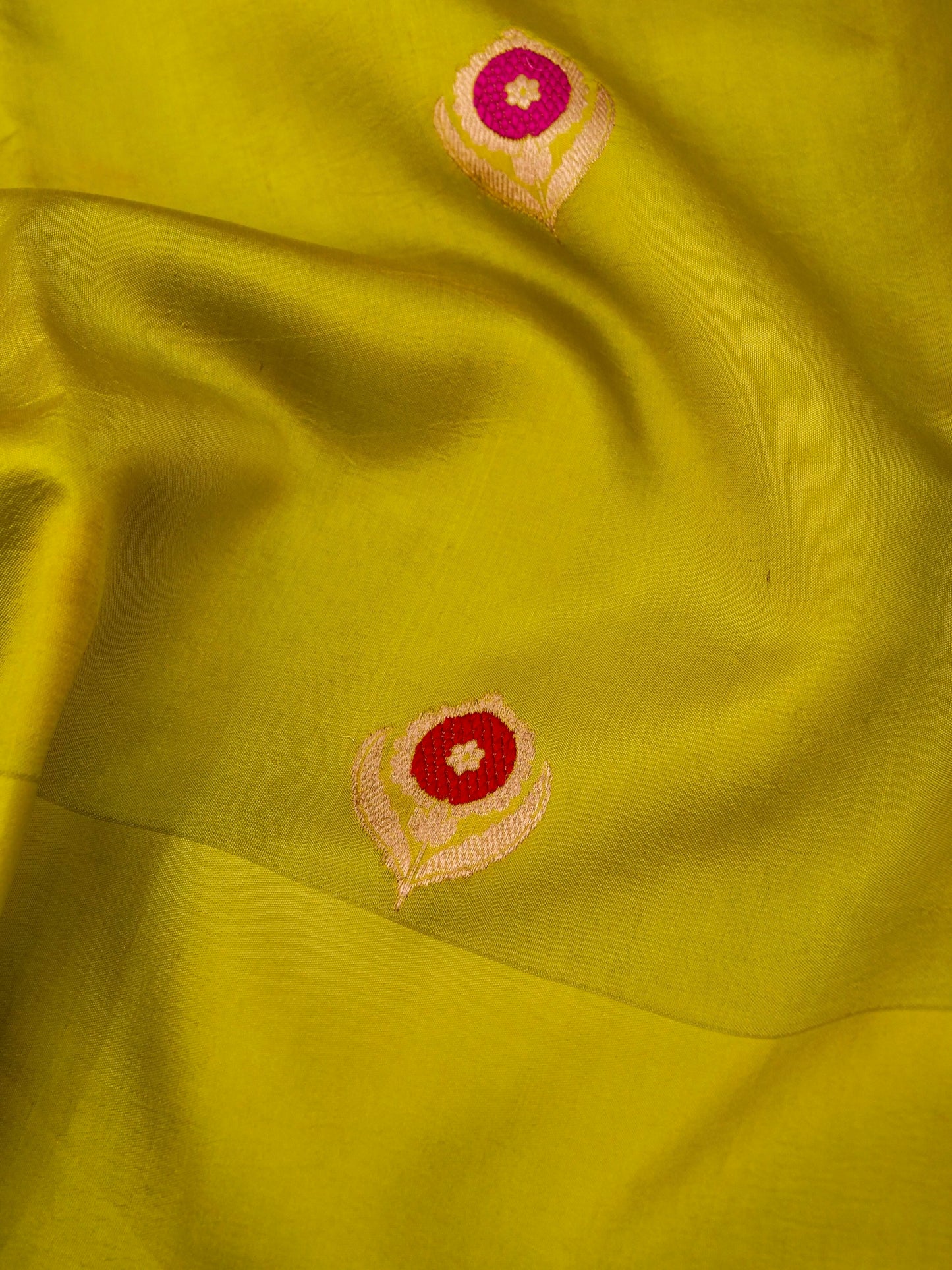 Pure Yellow Banarasi Mango Katan Silk Saree with Kadhwa Buti
