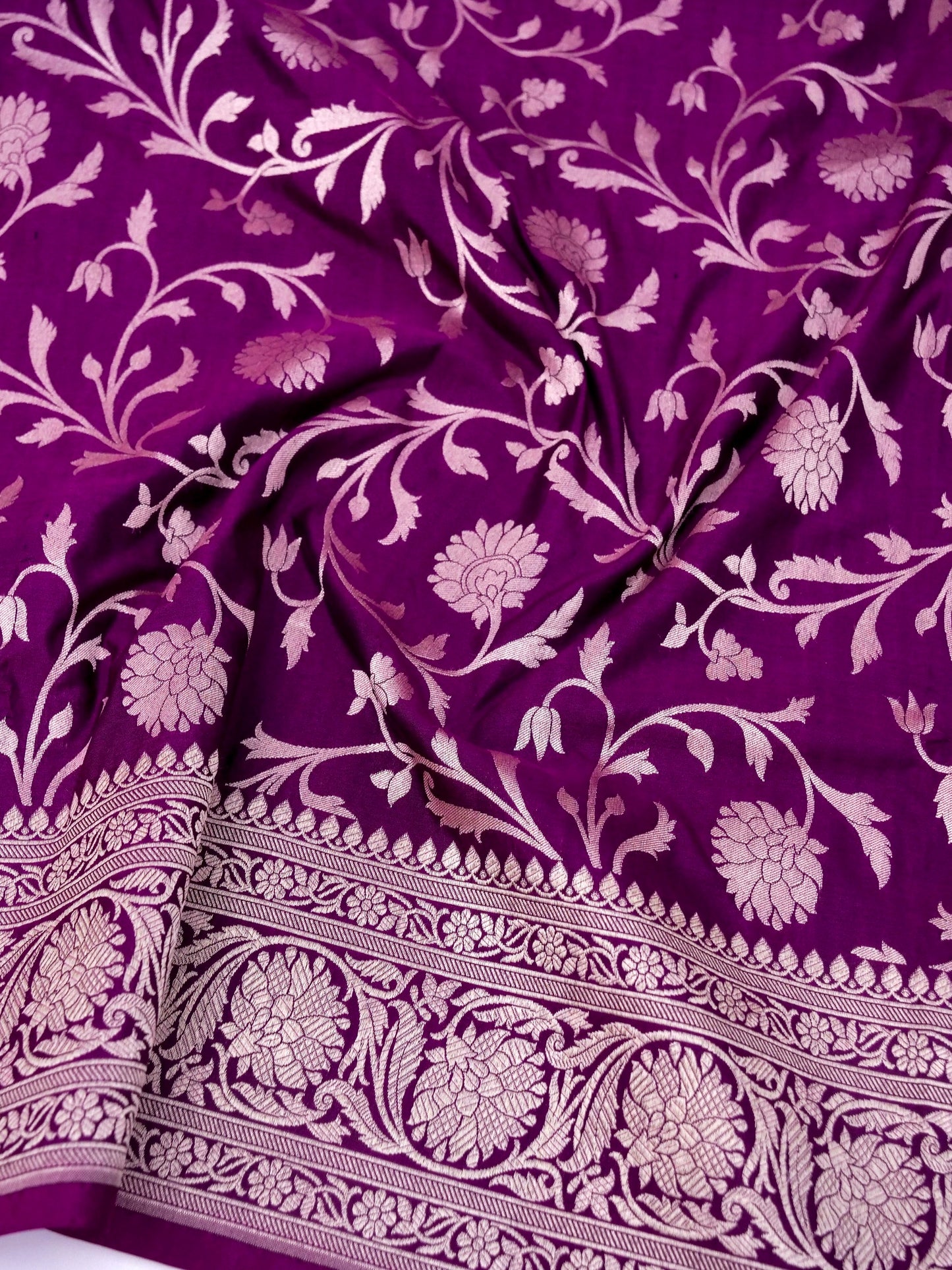Pure Katan Silk Banarasi Saree with Allover Jaal Weaving
