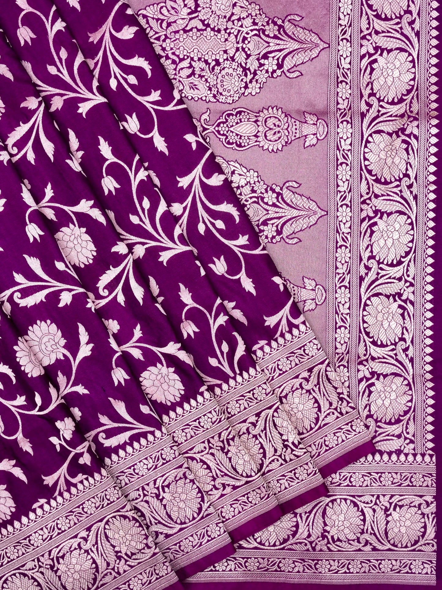 Pure Katan Silk Banarasi Saree with Allover Jaal Weaving By Kalakari
