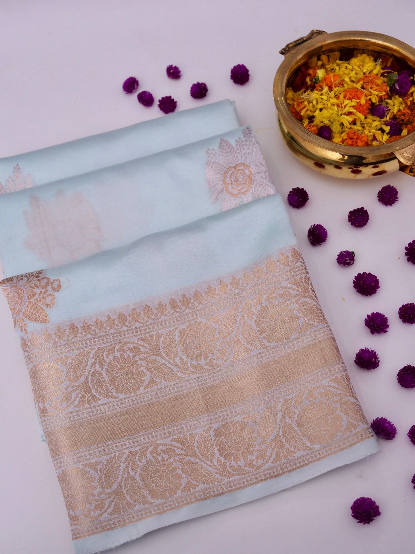 Pure Mango Katan Silk Banarasi Saree in Full Kadhwa Buti By Kalakari