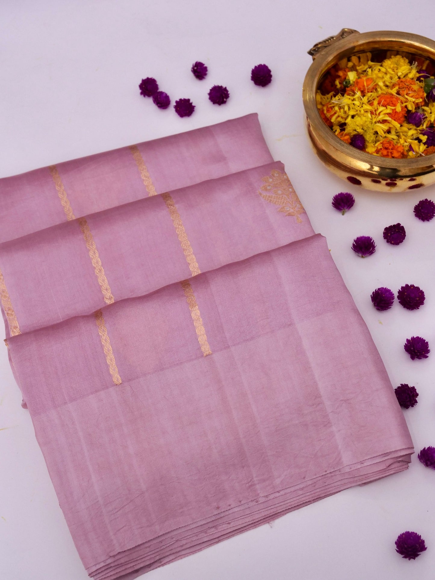 Handloom Mango Katan Silk Banarasi Saree with Kadhwa Buti By Kalakari