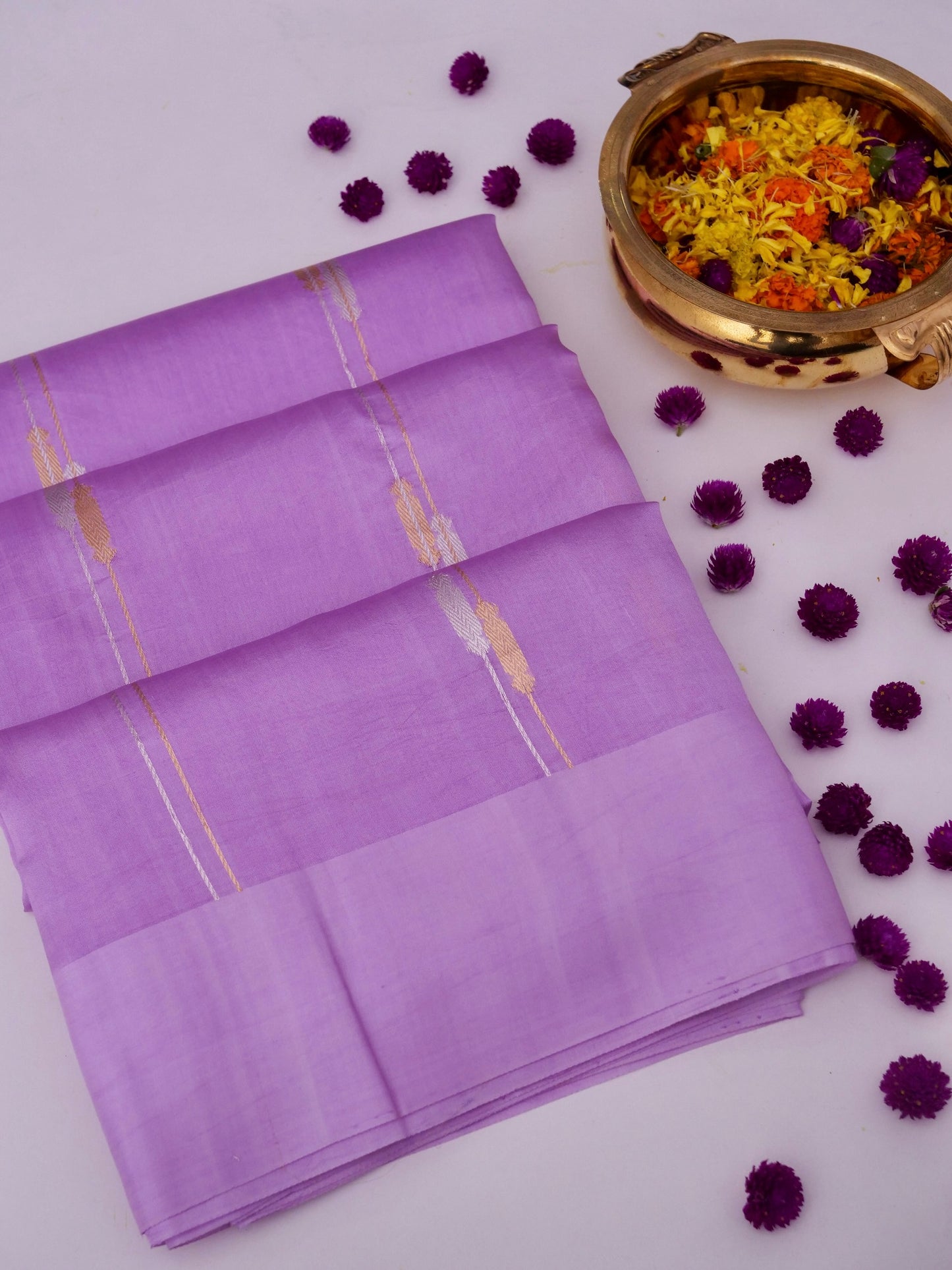 Mango Katan Silk Banarasi Saree with Handloom Kadhwa Buti By Kalakari