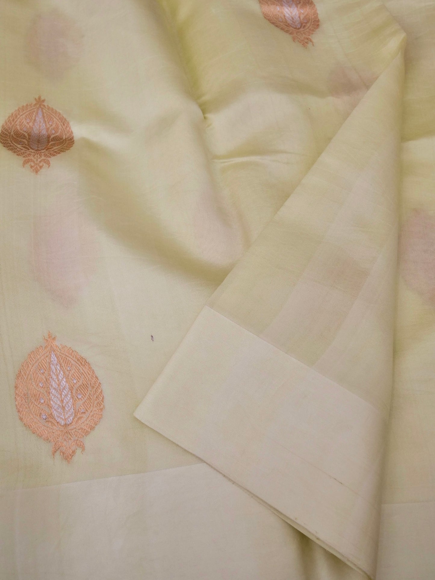Mango Katan Silk Banarasi Saree with Handloom Kadhwa Buti