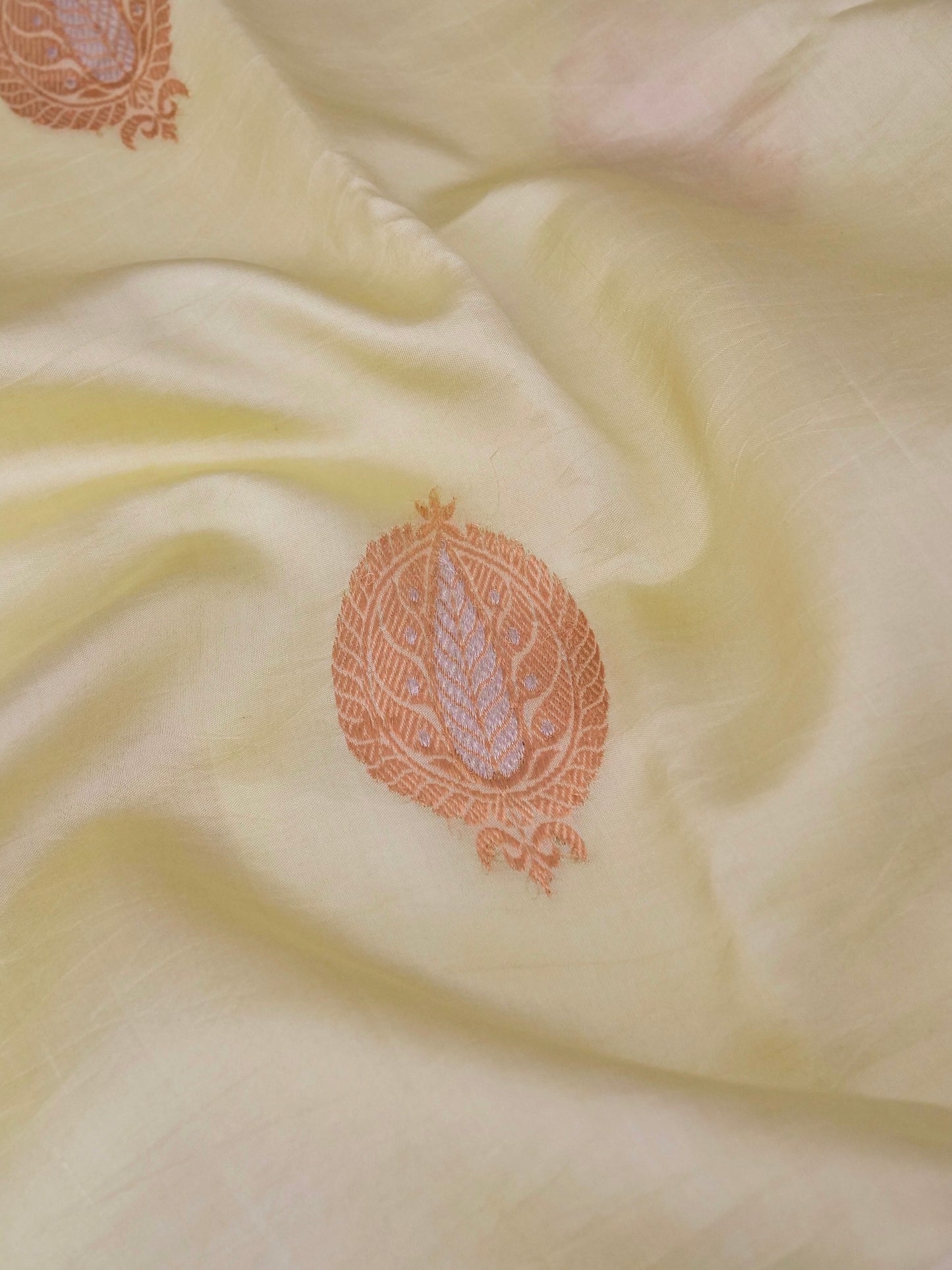 Mango Katan Silk Banarasi Saree with Handloom Kadhwa Buti