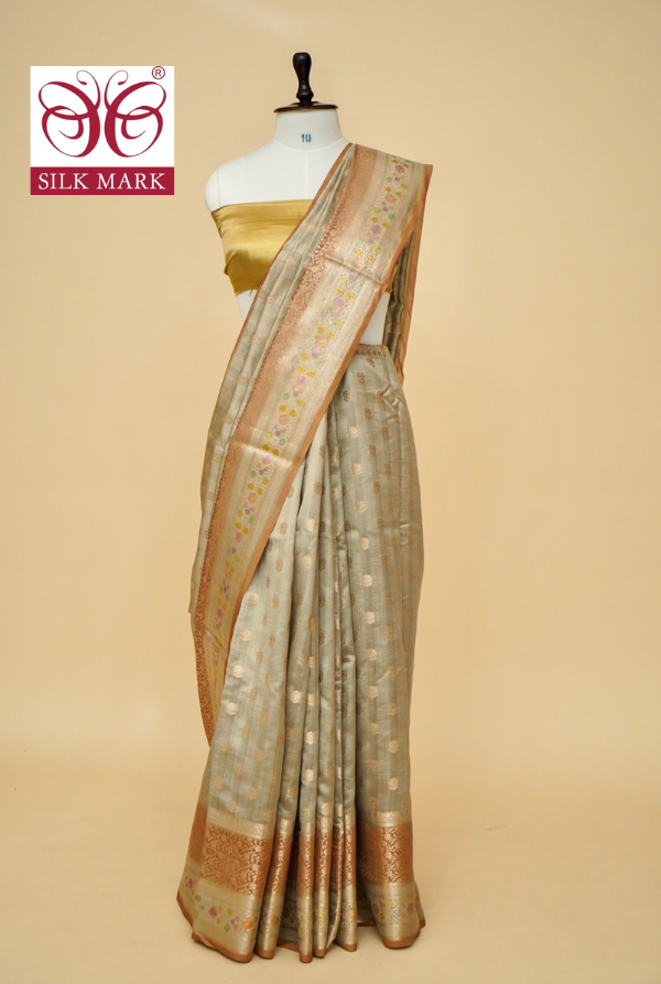 Ultra-Soft Pure Chinya Silk Banarasi Saree with Minakari By Kalakari