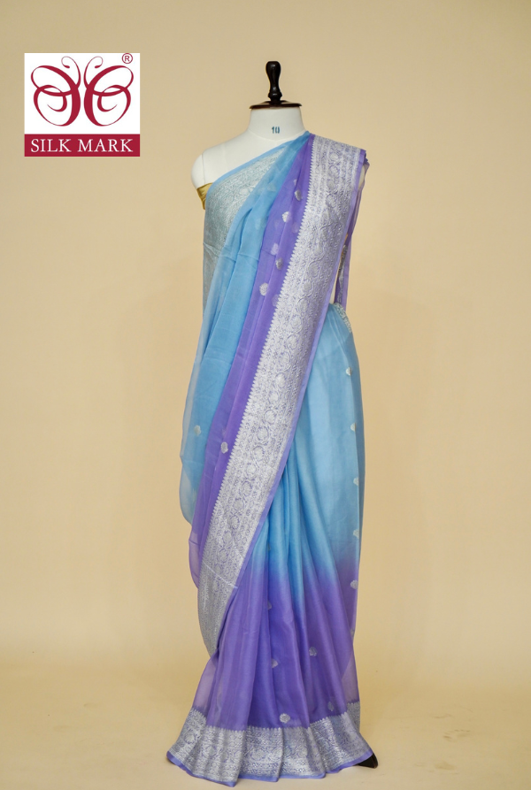 Pure Banarasi Dual-Color Khaddi Georgette Saree with Kadhwa Buta By kalakari