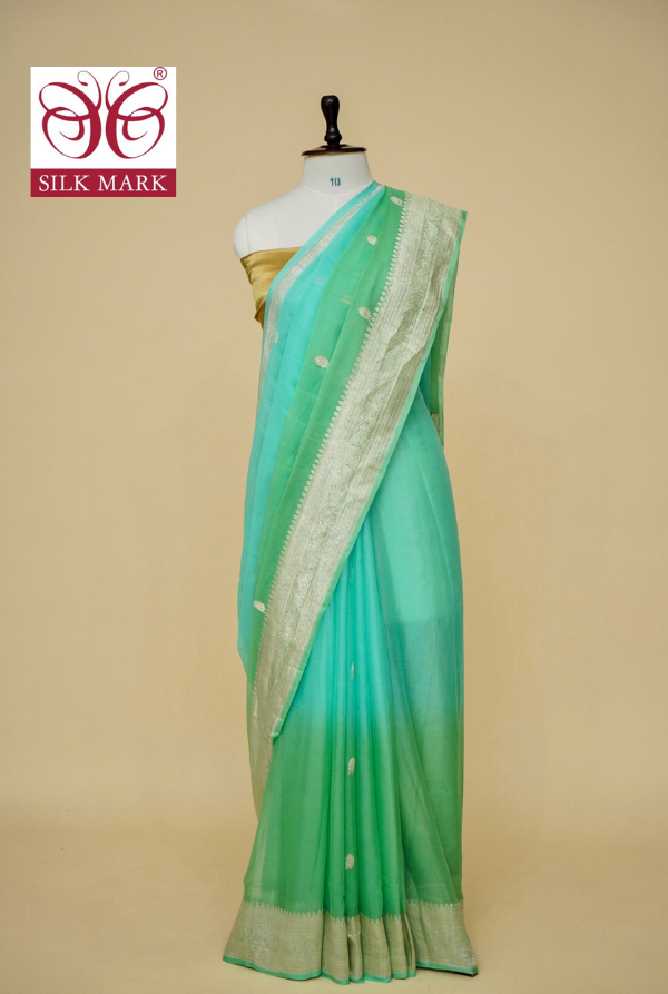 Pure Banarasi Dual-Color Khaddi Georgette Saree with Kadhwa Buta By kalakari