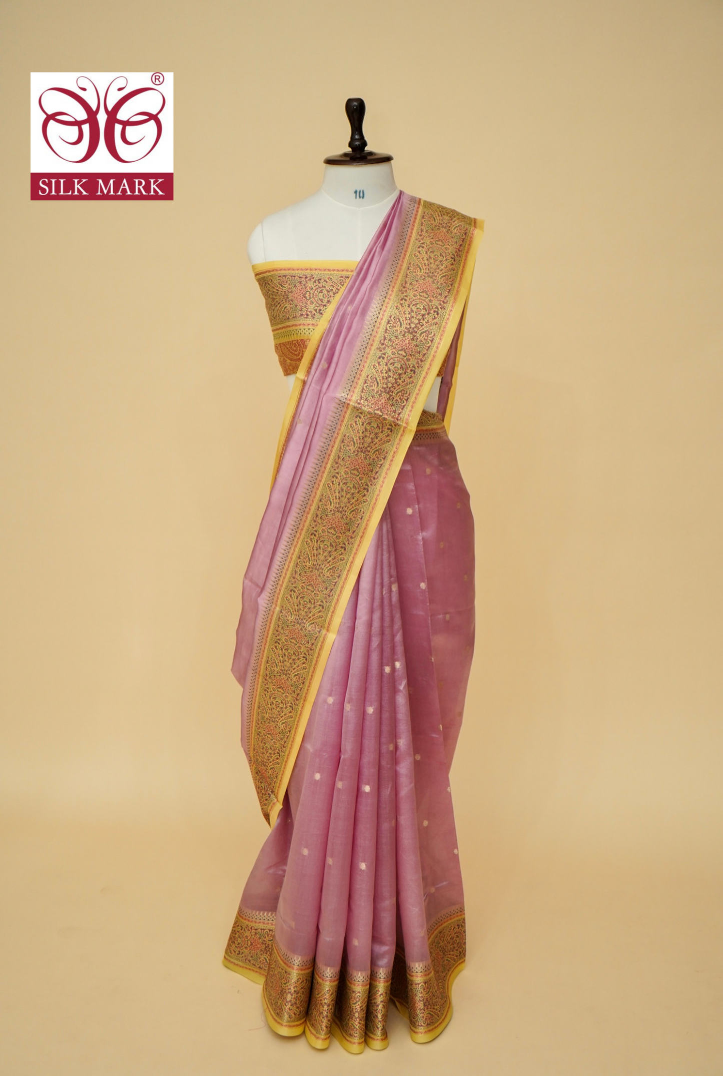 Lightweight Pure Mango Katan Silk Saree in Light Pink with Jamawar Pallu and Border