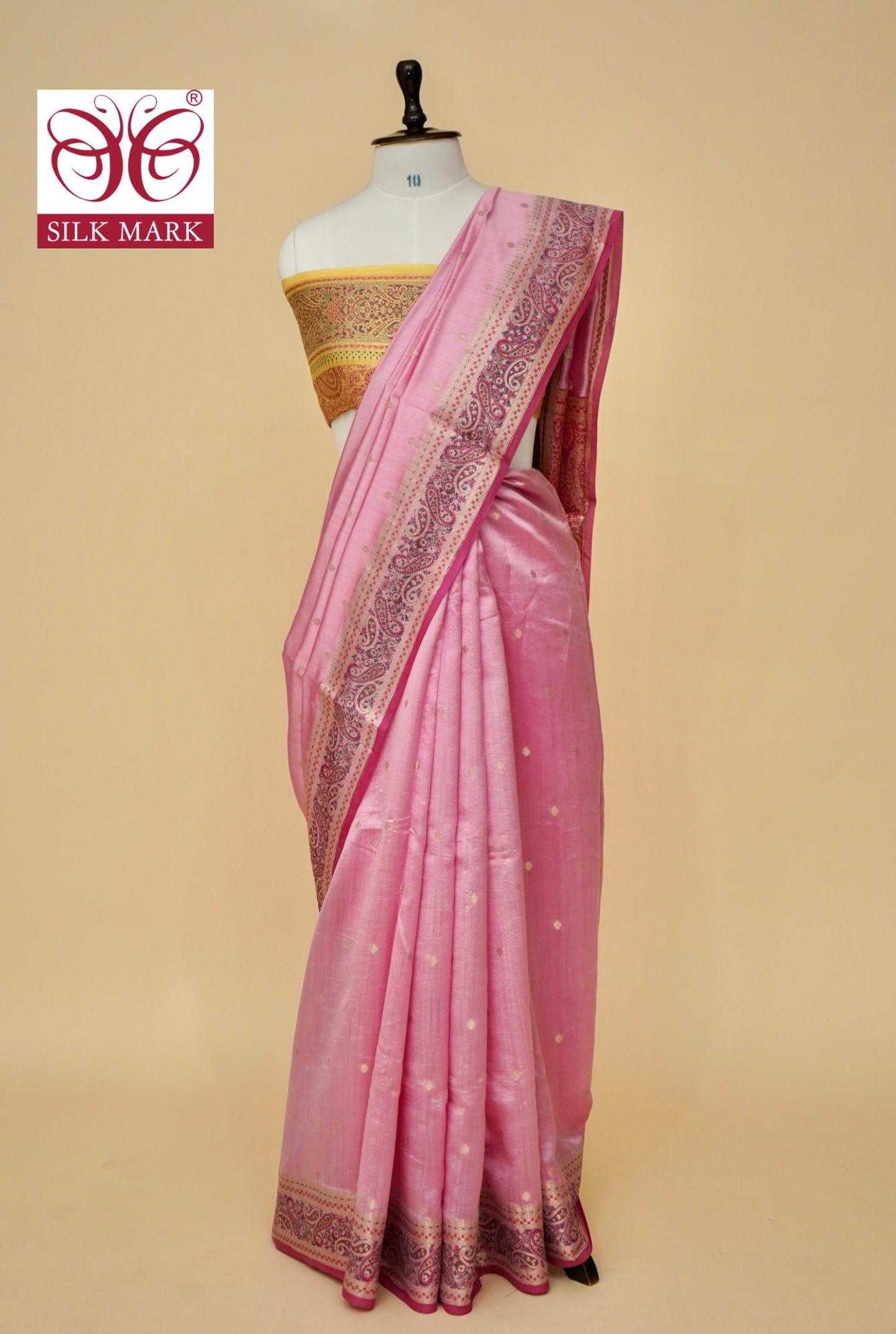 Lightweight Pure Mango Katan Silk Saree in Pink with Jamawar Pallu and Border