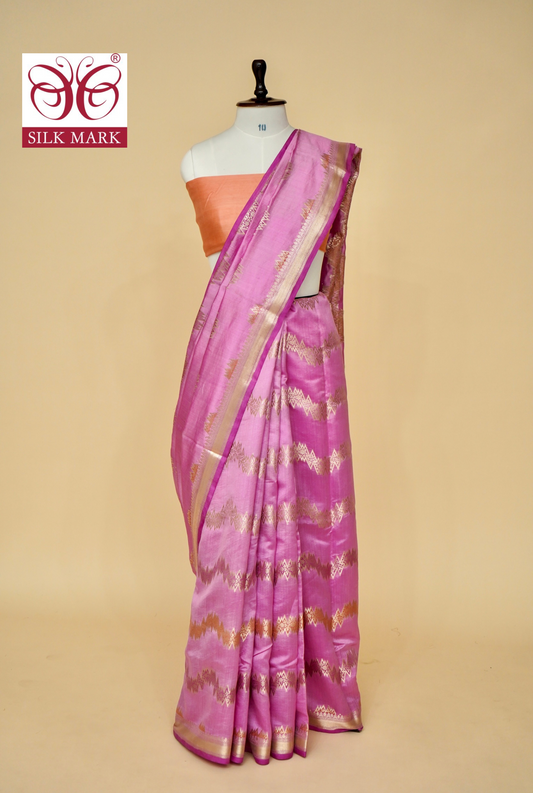 Exclusive Rangkaat Pure Chinya Silk Banarasi Saree with Aada Jaal Weaving