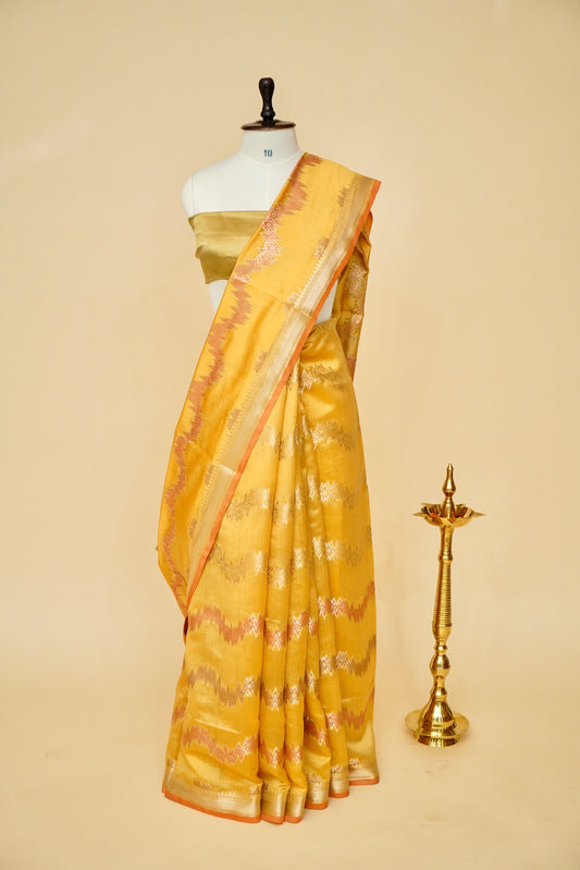 Pure Chinya Silk Banarasi Saree with Aada Jaal Weaving