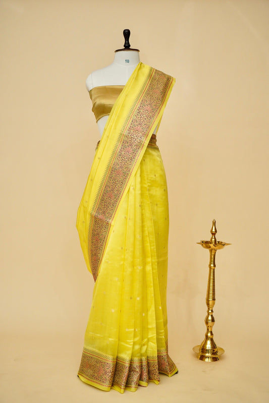Pure Mango Katan Silk Saree with Jamewar Pallu