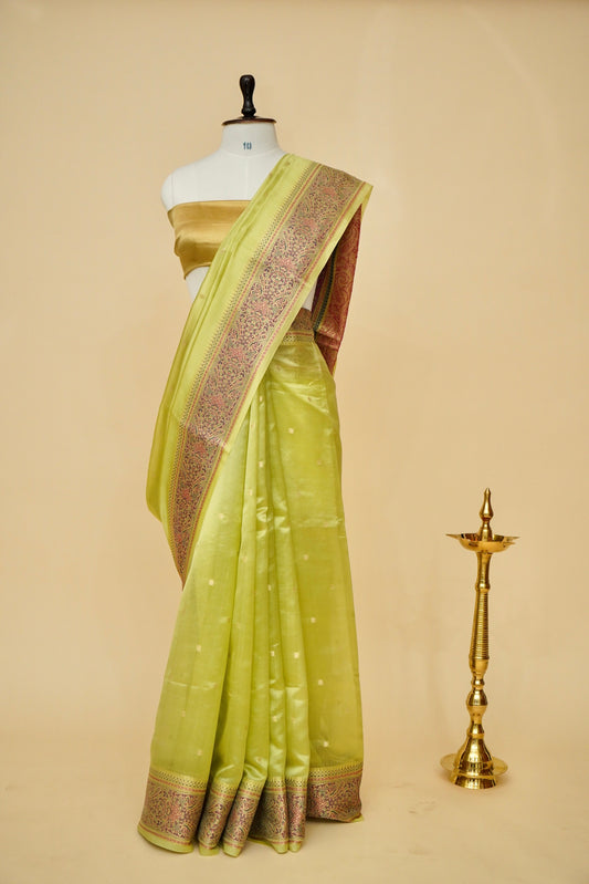Pure Mango Katan Silk Saree with Jamewar Pallu