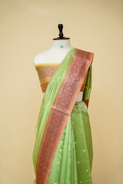 Lightweight Pure Mango Katan Silk Saree with Jamawar Pallu and Border