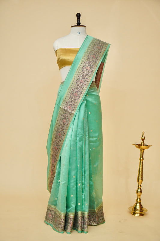 Pure Mango Katan Silk Saree with Jamewar Pallu