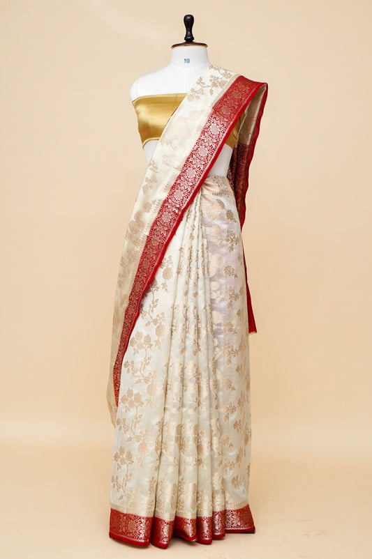 Pure Chinya Silk Banarasi Saree with Intricate Jaal Weaving