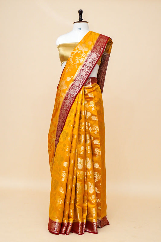Pure Chinya Silk Banarasi Saree with Intricate Jaal Weaving