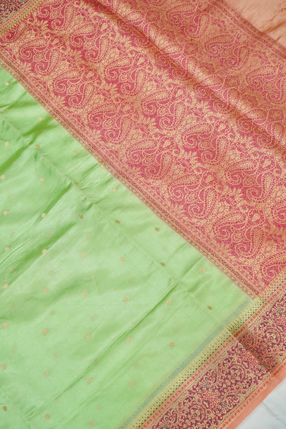 Lightweight Pure Mango Katan Silk Saree with Jamawar Pallu and Border