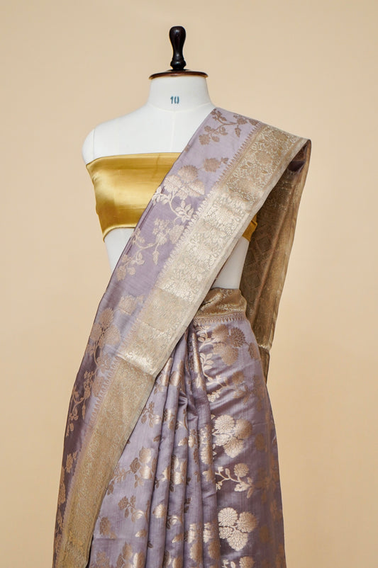Pure Chinya Silk Banarasi Saree with Intricate Jaal Weaving