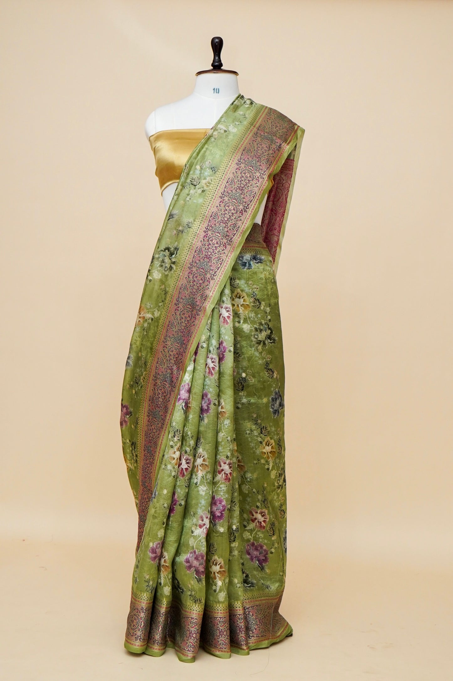 Pure Mango Katan Silk Banarasi Saree with Floral Prints