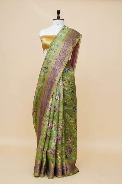 Pure Mango Katan Silk Banarasi Saree with Floral Prints