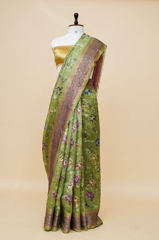 Pure Mango Katan Silk Banarasi Saree with Floral Prints