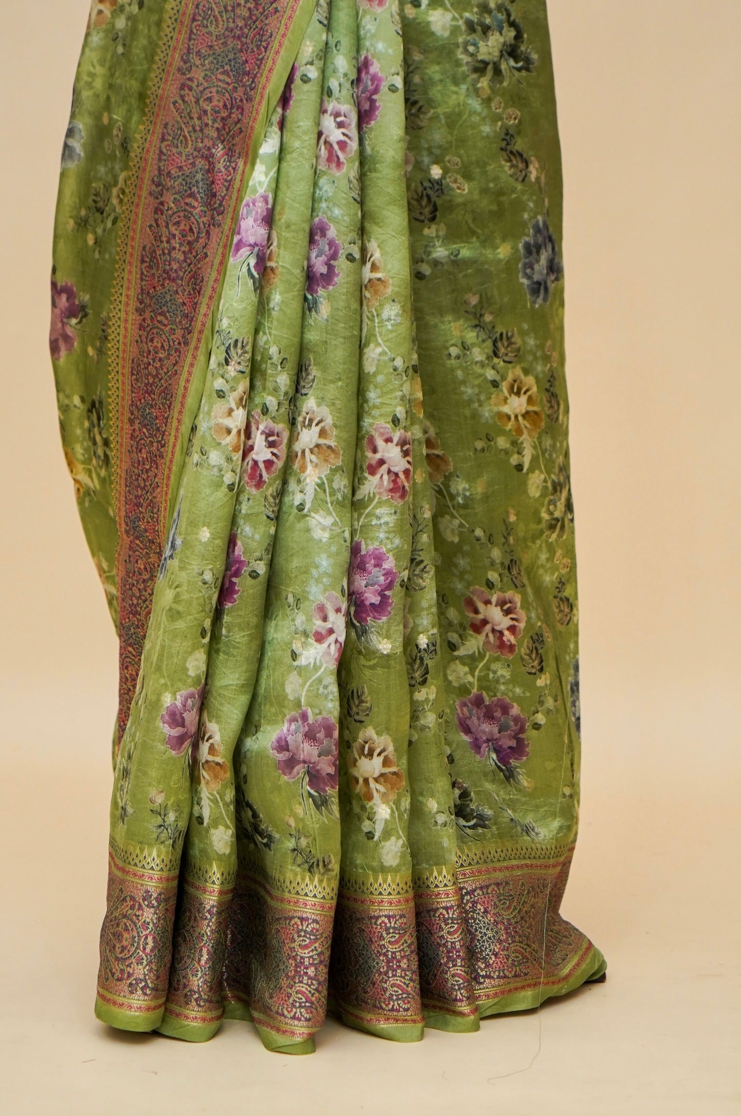 Pure Mango Katan Silk Banarasi Saree with Floral Prints