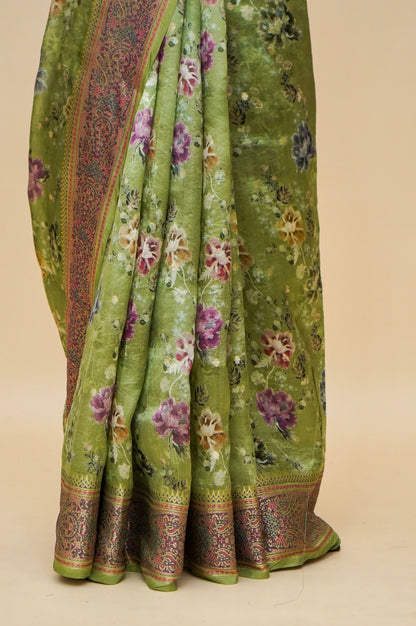 Pure Mango Katan Silk Banarasi Saree with Floral Prints