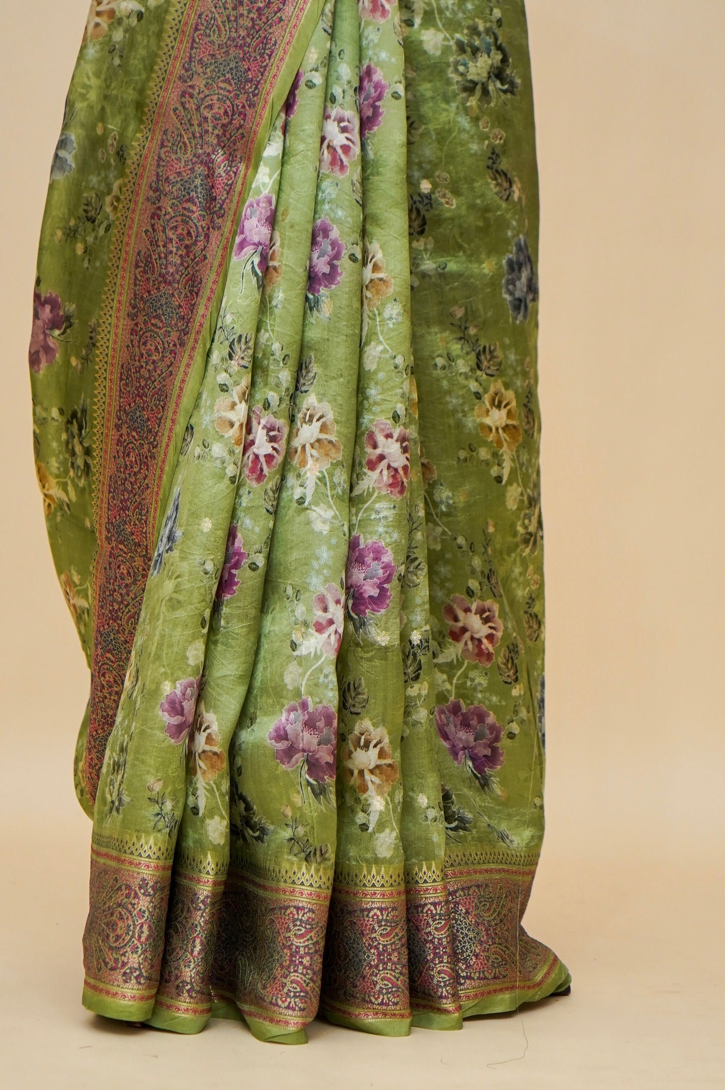 Pure Mango Katan Silk Banarasi Saree with Floral Prints