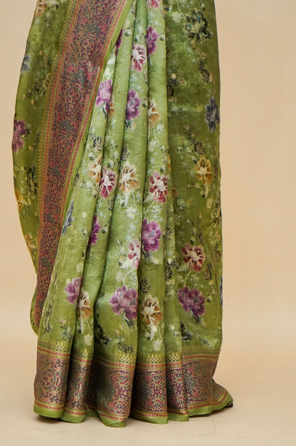 Pure Mango Katan Silk Banarasi Saree with Floral Prints