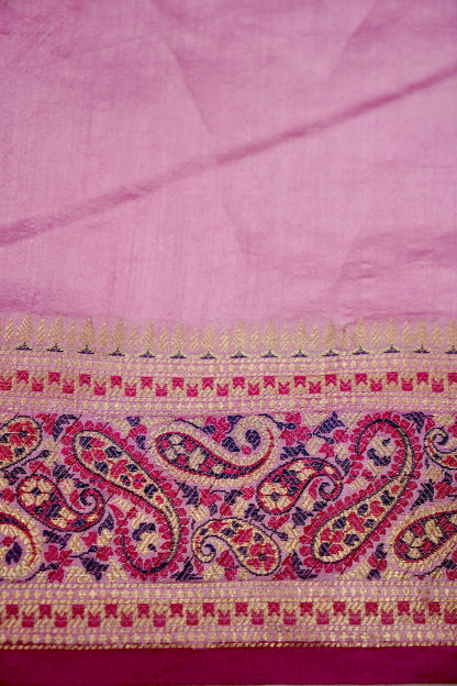 Lightweight Pure Mango Katan Silk Saree in Pink with Jamawar Pallu and Border