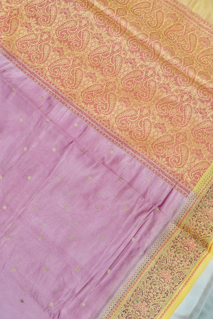 Lightweight Pure Mango Katan Silk Saree in Light Pink with Jamawar Pallu and Border