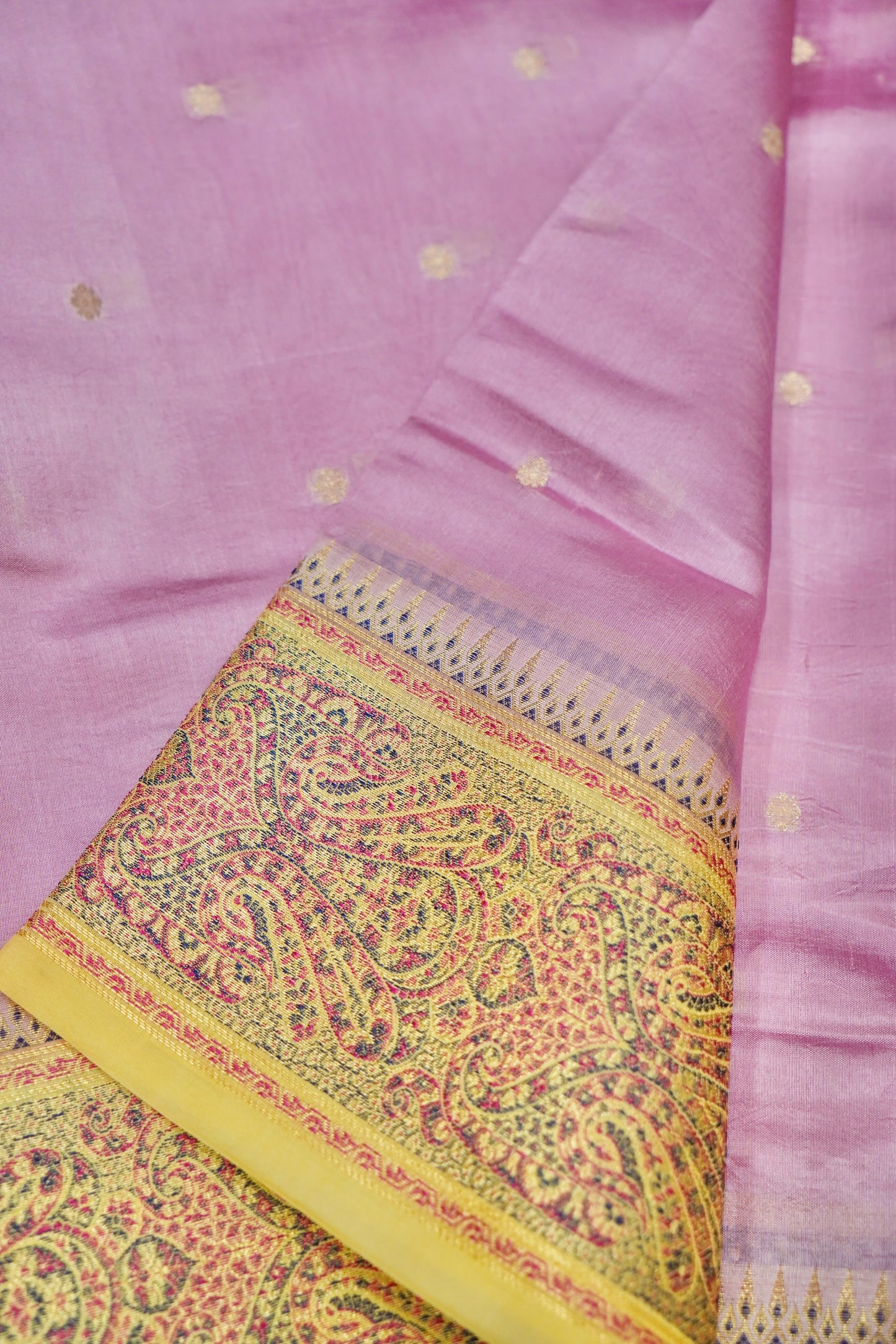 Lightweight Pure Mango Katan Silk Saree in Light Pink with Jamawar Pallu and Border