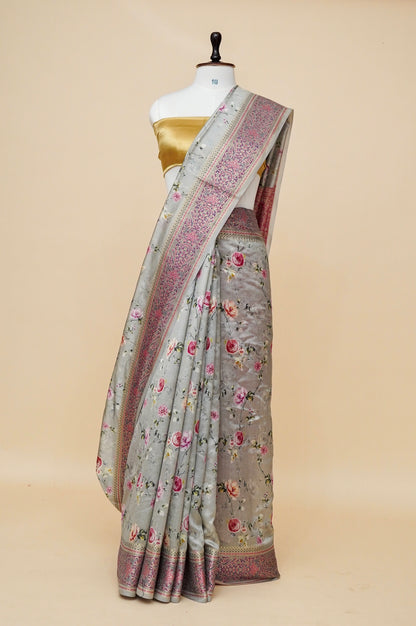 Pure Mango Katan Silk Banarasi Saree with Floral Prints