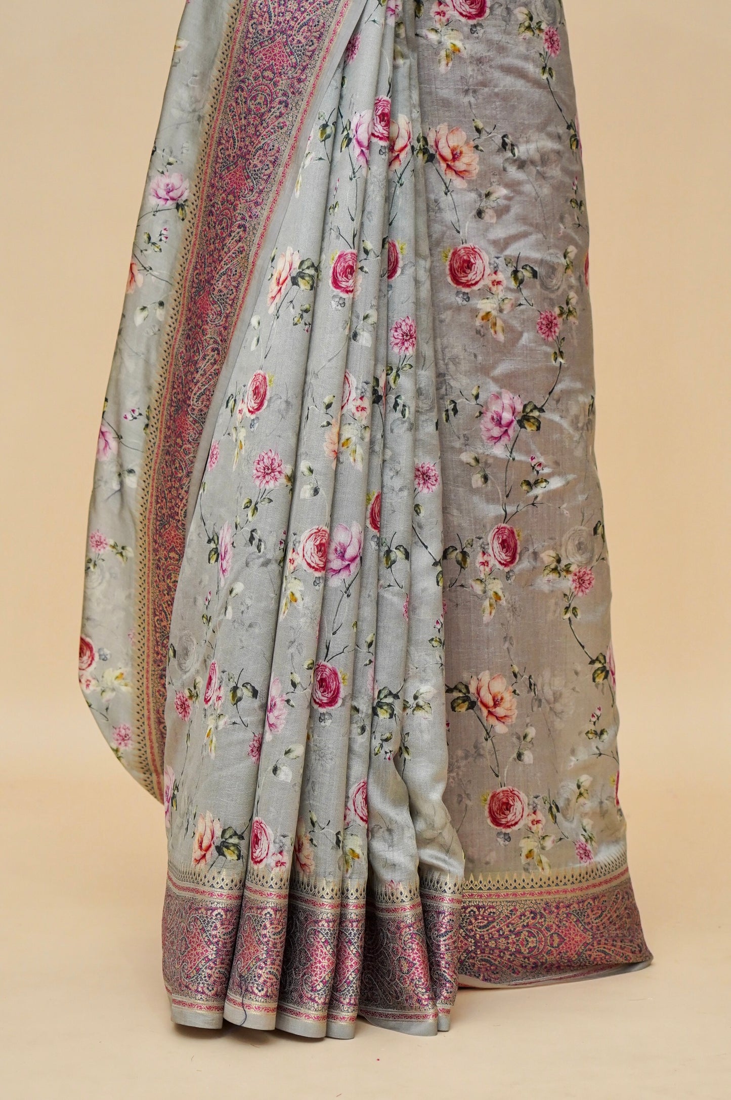 Pure Mango Katan Silk Banarasi Saree with Floral Prints