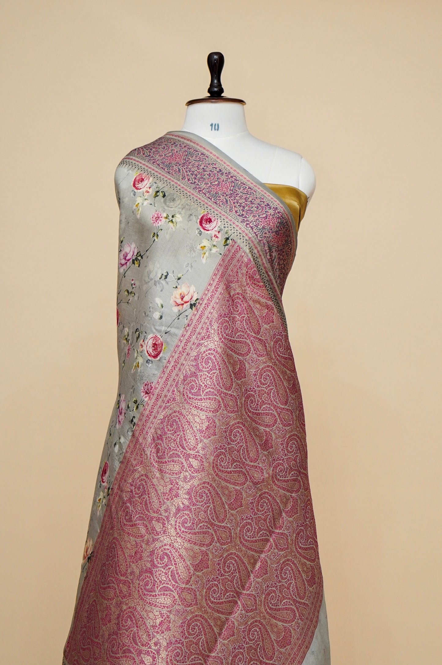 Pure Mango Katan Silk Banarasi Saree with Floral Prints