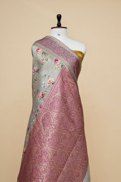 Pure Mango Katan Silk Banarasi Saree with Floral Prints