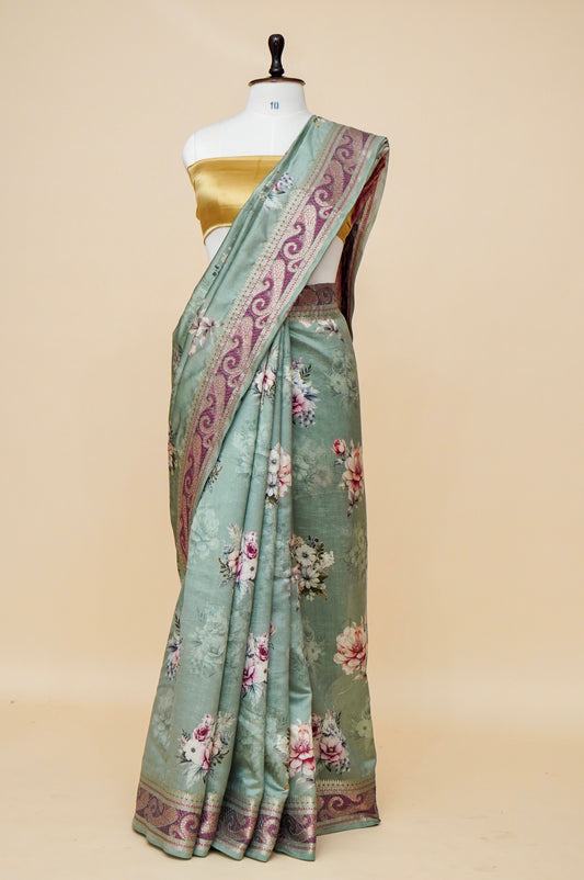 Pure Mango Katan Silk Banarasi Saree with Floral Prints