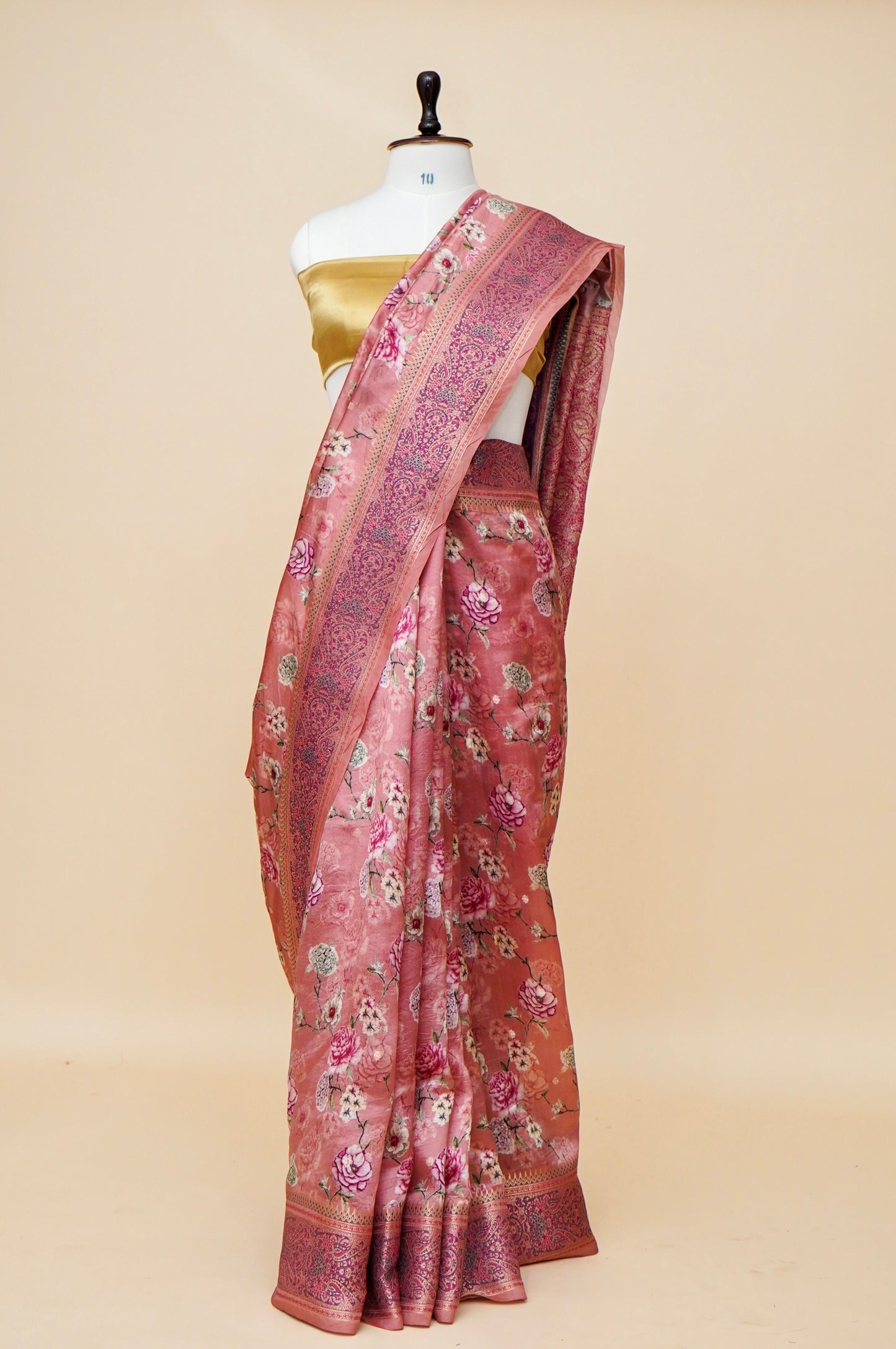 Pure Mango Katan Silk Banarasi Saree with Floral Prints