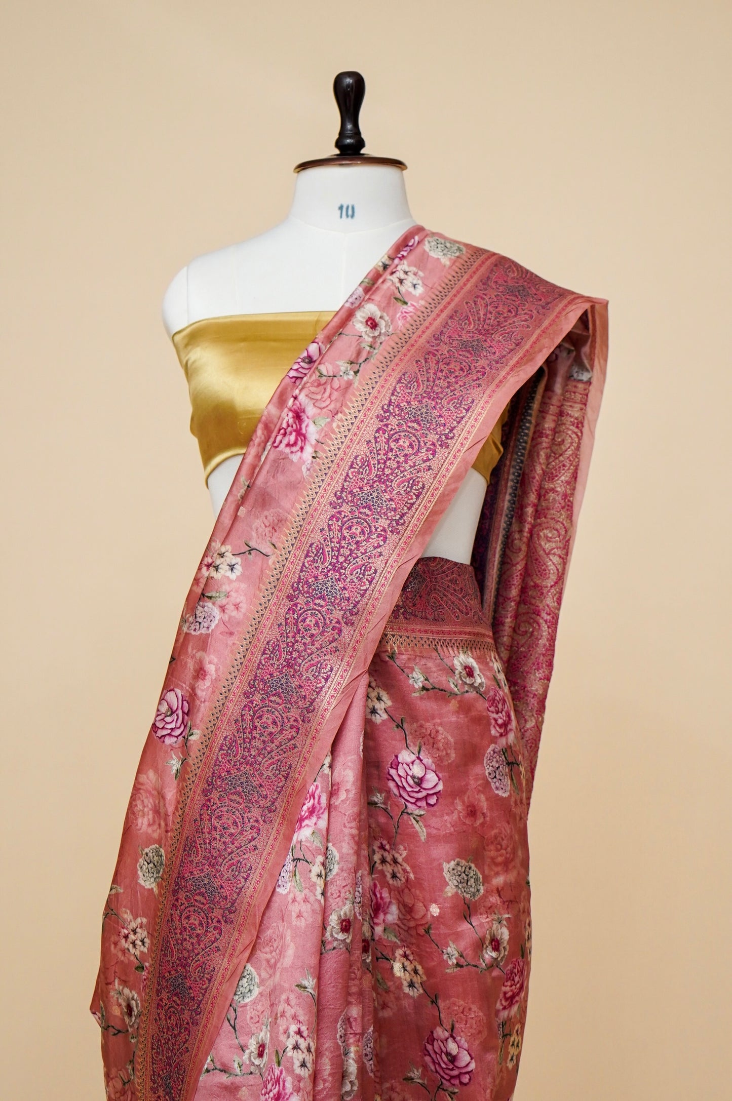 Pure Mango Katan Silk Banarasi Saree with Floral Prints